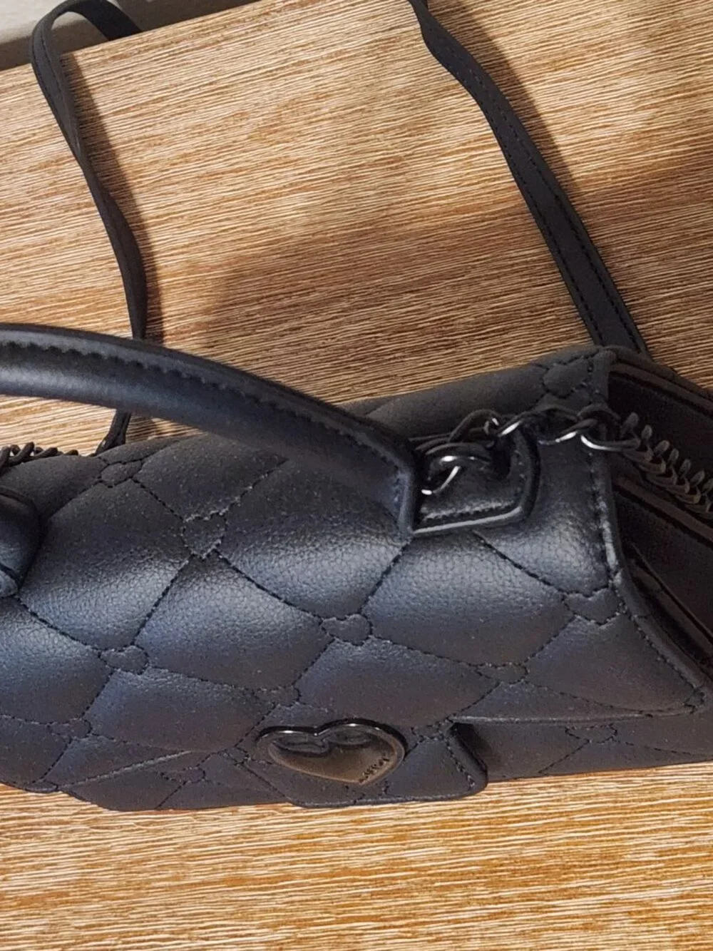 Betsey Johnson Black Mini Bag/Satchel Crossover Bag w/ quilted heart pattern